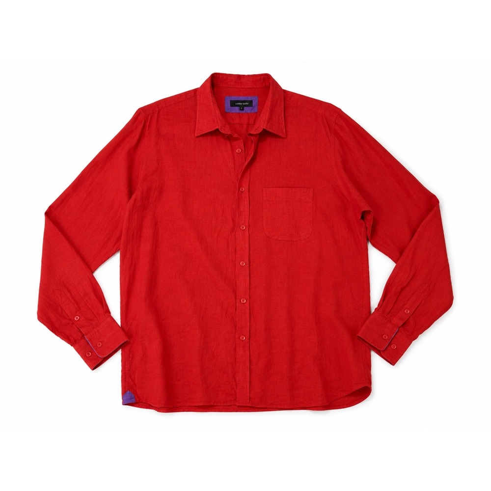 Walker Slater Red 100% Linen‎ Button Down Shirt Men's Large Made in Portugal
